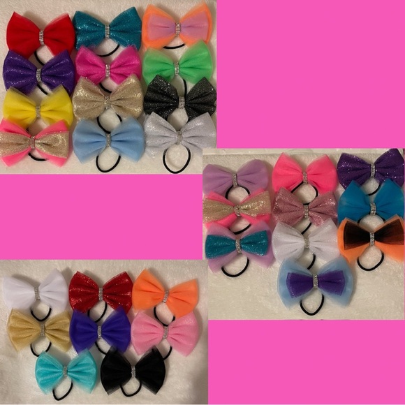 Custom Handmade Tulle Gymnastics Bows. Purple Glitter. - Picture 2 of 4